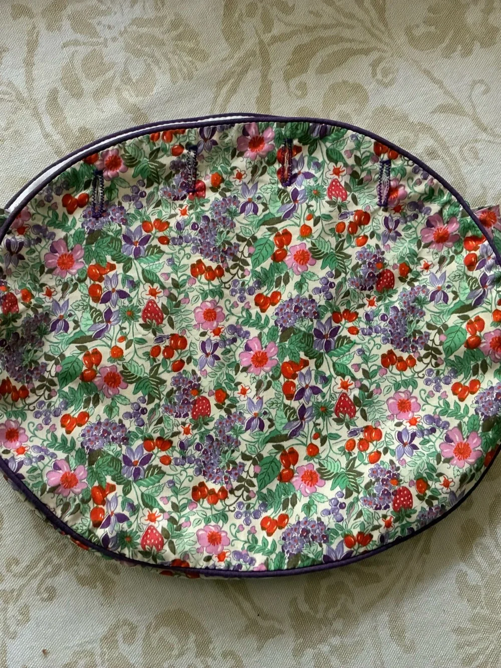Carroll Reed Bermuda Bag Cover Wildflowers Purple Piping 4 Button Cotton Vintage